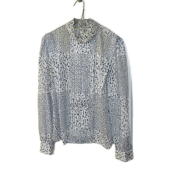 NICOLA Vintage Long Sleeve, Pull Over, Cowl Neck Blouse  Size 8, Blk & Wht - Picture 1 of 6